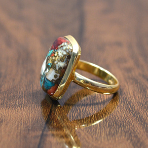 Espinosas ostra azul turquesa de cobre anillo de piedras preciosas anillos chapados en oro ostra plata anillo hecho a mano anillo de Navidad venta al por mayor proveedor - Product Image 5