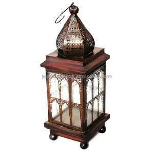 Металлический подвесный Марокканский Фонарь с античной коричневой отделкой квадратной формы современный дизайн со стеклянными панелями для украшения дома