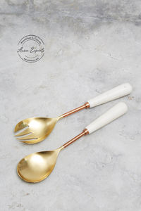 Juego de Servidores de Ensalada con Acabado Dorado de Lujo, Asas Blancas, Ecológico, Apto para Lavavajillas, Utensilios para Ensalada para Comer, Regalos, Presentación de Mesa - Product Image 6