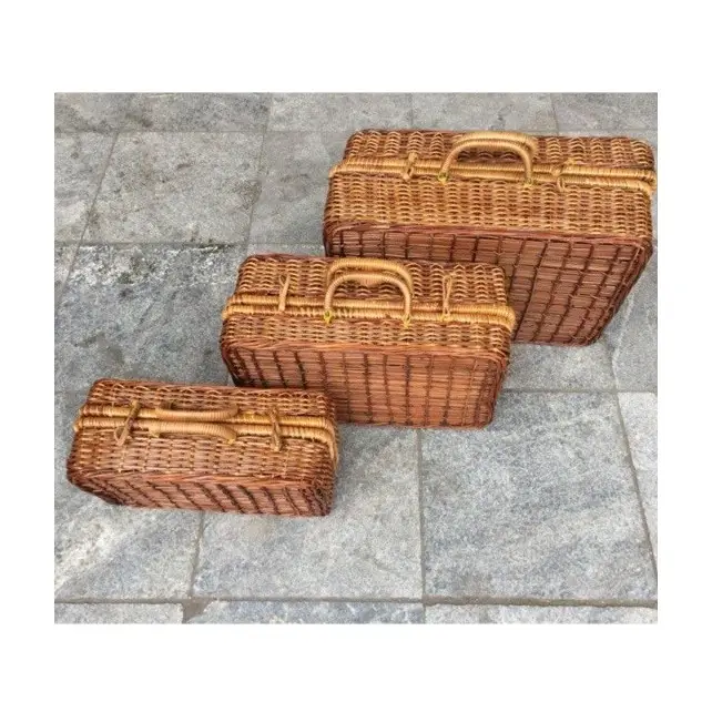 Cesto De Vime clássico, Mala De Vime, Cesta De Piquenique de Vime Rattan Caixa De Armazenamento Artesanal, rattan do vintage SuitcaseVerda(WS + 84777699