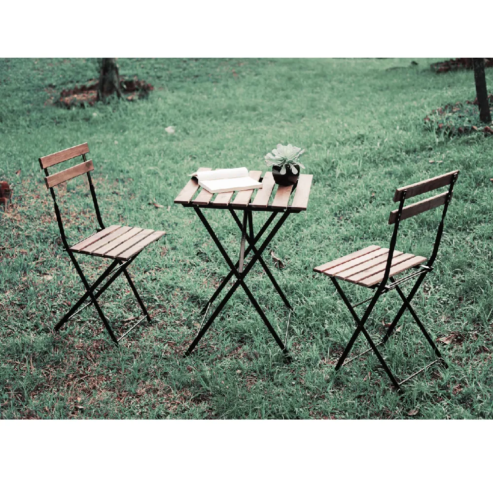 3 Piece Folding Coffee Set mit 2 Chairs/ Acacia Wood Bistro Set/ Garden Backyard Outdoor Patio Furniture