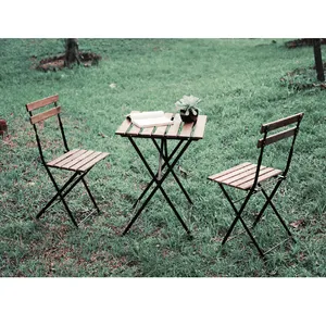 3 Piece Folding Coffee Set with 2 Chairs/ Acacia Wood Bistro Set/ Garden Backyard Outdoor Patio Furniture