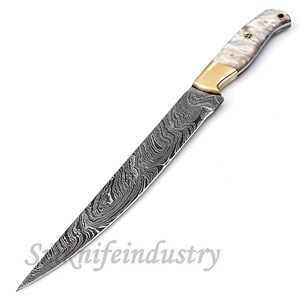 New Custom Hand Forged Damascus Fillet Fishing knife With leather Sheath cover (smk1596) - Product Image 1