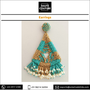 Top qualité 10 cm de Long triangulaire en forme de cloche vêtements pour femmes brodé à la main or Turquoise perles boucles d'oreilles goutte - Product Image 2