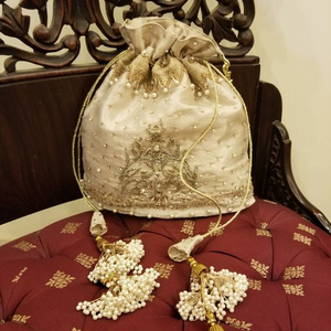 DAZZLING-DESIGNER POTLI BAG WITH BEAUTIFUL EMBROIDERY OF DABKA, CRYSTAL GLASS BEADS,STONE WORK ON BAGS FOR PARTY & <b>WEDDING</b>@ 2022 - Product Image 1