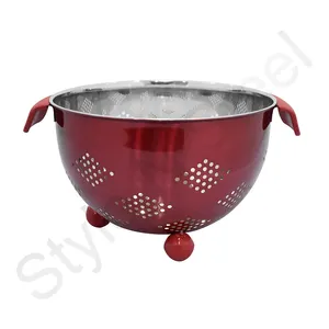 Passoire à fruits et légumes en acier inoxydable rouge à usage quotidien avec pied pour le lavage et le drainage de la cuisine - Product Image 1