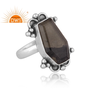 Hecho a mano plata esterlina oxidada Natural doblete Apache oro cristal piedra preciosa anillo apilable joyería fabricante - Product Image 3