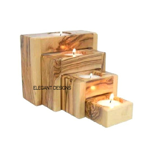 Juego de portavelas de madera hecho a mano de calidad superior de cuatro formas redondeadas con diseño atractivo para el hogar o el evento - Product Image 6