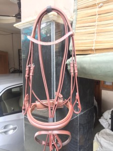 Brida de caballo de cuero indio de primera calidad, acolchado suave y hebillas de latón con banda de cejas de cristal - Product Image 2