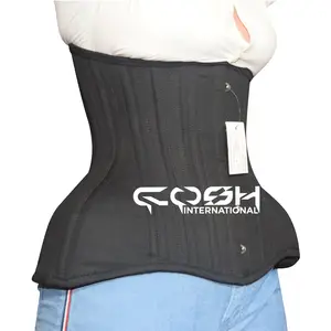 COSH紧身胸衣低胸钢骨腰部训练塑身器黑色棉宽臀部紧身胸衣可调节系带无肩带紧身胸衣