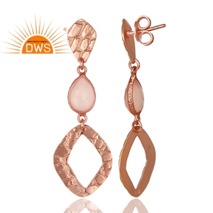 Rose Chalcedony Gemstone Drop <b>Dangle</b> <b>Earrings</b> Jewelry Wholesale Rose Gold Plated 925 Sterling <b>Silver</b> Jewelry Supplier - Product Image 2