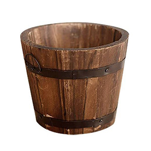 Macetas de decoración de granja de jardín pulidas naturales Macetas de madera únicas para plantar Cubo de flores de gran tamaño con mango de metal - Product Image 5