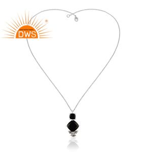 Collier en zircon blanc et onyx noir, fabricant de colliers pendentifs en argent sterling fin, collection classique de bijoux - Product Image 2