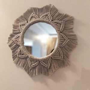 High QualityColor Full Cotton Handmade Round <b>Moon</b> Macrame <b>Mirror</b> for Wall Hanging - Product Image 1