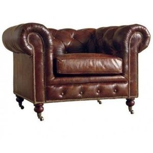 Sofá Individual Cuadrado de Madera Maciza y Cuero Genuino de Estilo Vintage, Diseño Contemporáneo para Apartamento, Villa, Sala de Estar - Product Image 1