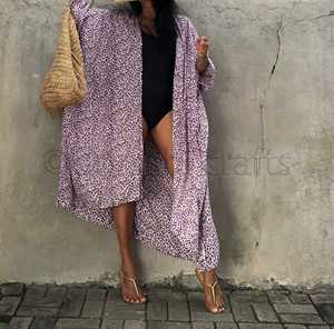 Kimono style bohème pour femmes, vêtements de plage, imprimé léopard, manches longues, Robe de vacances, été - Product Image 2