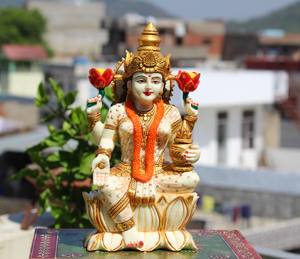 Statue de la déesse Laxmi en résine blanche, figurine religieuse indienne, Inde, 20 cm, pour la décoration de la maison et des temples - Product Image 3