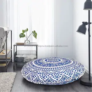 Lớn Vòng Mandala Tầng Cushion Cover Trang Trí Gypsy Yoga Ném Vỏ Gối Ấn Độ Ngoài Trời Pom Pom Trim Ottoman Pouf Trường Hợp