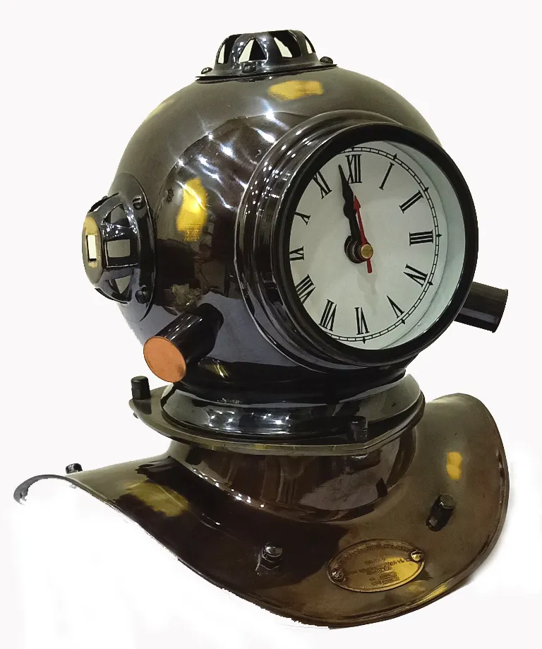 Decorative brass diving helmet with clock antique gift Helmet Diving 8"
