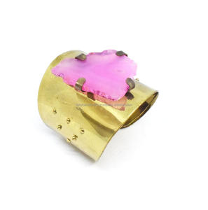 2027 New Fashion Design Simple Gold Plated Ladies Wide <b>Copper</b> Cuff Shiny Hammered <b>Bangle</b> Bracelet - Product Image 1