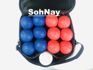 Boccia-juego de bolas de 13 bolas, azul, rojo, blanco, hecho por Cordley japonés con Logo personalizado y bolsa de transporte, paquistaní - Product Image 2