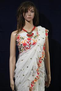 Hermosa ropa de fiesta de diseñador, trabajo con estampado de flores con Georgette, Sari de seda con blusa, Color marrón, ropa de mujer al mejor precio - Product Image 5