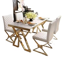 Ensemble de salle à manger en marbre de luxe intemporel comprenant une table centrale pour salon en bois et pierre