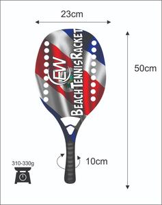 Raquettes de beach tennis avec face en fibre de carbone de 20 mm, poignée en fibre de carbone, filet en fibre de verre, poids 320-340 g, longueur 50 cm - Product Image 2