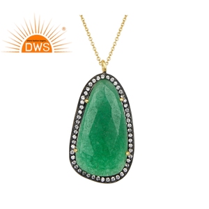 Natural Green Aventurine Zircon Pendant Necklace Gemstone Jewelry Supplier 14k Gold plated Silver Necklace Jewelry - Product Image 1