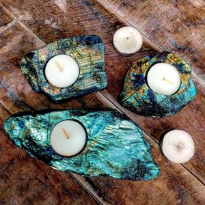 Labradorite Crystal Candle Holder Natural Flashy Blue Fire Gemstone | Tealight Holder Healing Energy Spiritual Home Decor Stone - Product Image 3