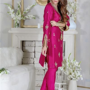TRENDY 2021 Kameez avec manches élégantes et robe pantalon broderie et décoration en dentelle pour vêtements de fête et de mariage - Product Image 1