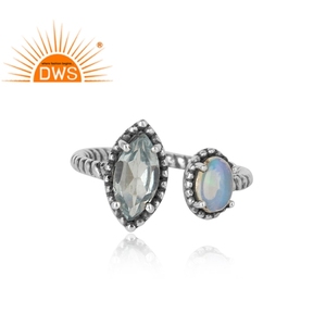 Anillo de plata 925 con aspecto antiguo para mujer, joyería oxidada al por mayor, anillo de Topacio Azul etíope, joyería - Product Image 2