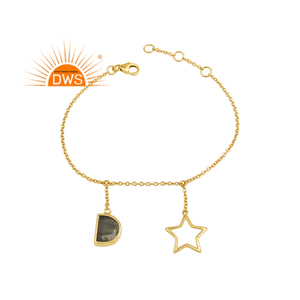 Flashy Indian Labradorite Gemstone <b>Bracelet</b> Star and Moon Design Gold Plated <b>Silver</b> <b>Bracelet</b> Jewelry Manufacturer - Product Image 1