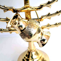 Meilleure Qualité Antique Grand 15 Pouces Laiton 9 Branche Temple Menorah Judaica 12 Tribus Porte-Bougie Juive Huile Hanoukka