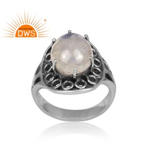 Anillo de piedras preciosas ovaladas de arcoíris Natural, joyería de plata de ley oxidada, joyería al por mayor - Product Image 2