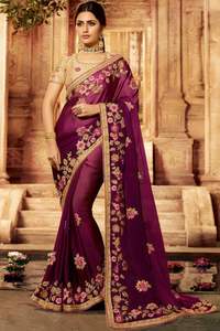 Saree en soie de coton Banarasi de luxe pour femmes avec travail de la pierre et chemisier à demi-manches pour les occasions formelles - Product Image 6