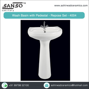 Lavabo de Pedestal de Cerámica, Forma Ovalada, Lavabo Convencional para Baño con Montaje de Grifo de un Solo Orificio, Disponible en Varios Tamaños - Product Image 3