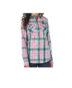Wholesale Hot selling Cheap Stock Fashion Apparel Stocks Women's Long Sleeve Western Shirt-Closeout