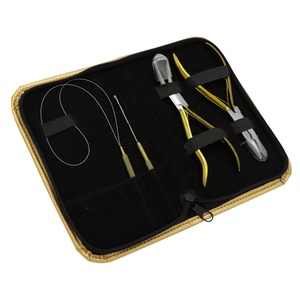 Kit d'outils professionnels d'extension de cheveux et de perles Jeu de pinces à micro anneau 4 pièces en acier inoxydable doré - Product Image 6