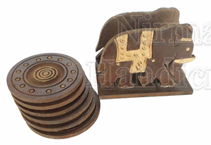 Sous-verres ronds en bois faits à la main Nirmala Handicrafts, Chokor Jem, pour la maison, le bureau, la table, le café, le thé, en provenance du Rajasthan - Product Image 4
