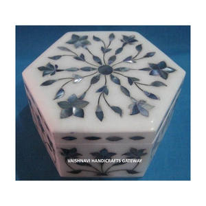 Handmade Hexagon Marble Wedding <b>Gift</b> <b>Box</b> with Natural Semi Stone Inlay for Jewelry Storage or Packaging - Product Image 1