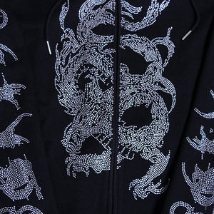 100% Cotton Unisex Winter Gym Hoodie Rhinestone Decorated Plain Zip up Solid Pattern Custom Pure Color Hooded Coat - Product Image 2