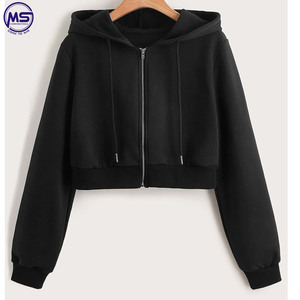 Top corto con capucha sexy de talla grande para mujer, jersey con estampado de logotipo personalizado, jersey de tela, diseño de invierno OEM - Product Image 3