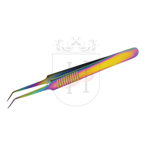 Extensión de pestañas de acero inoxidable, punta de aguja, 10mm, 45deg, pinzas de volumen en Color arcoíris con agarre para dedo, diseño de etiqueta privada - Product Image 1