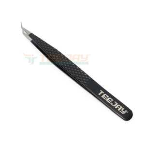 Pinzas Clásicas para Pestañas TEEJAY, de Acero Inoxidable con Recubrimiento de Polvo Negro Mate, Punta Lisa Recta de 5 mm y 45 Grados, Aislamiento Tipo Diamante - Product Image 1