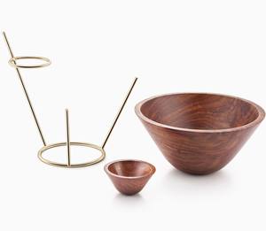 Bol à salade en bois de riz, support en fil d'or en métal pour décoration, ustensiles de Table, meilleure vente, pour salade de mariage - Product Image 6