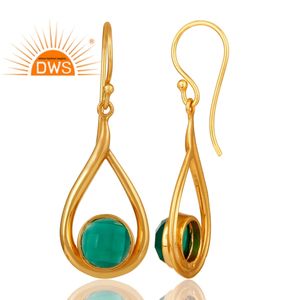 ต่างหูเงินแท้ 925 ชุบทองคำ 18k ประดับพลอยออนิกซ์สีเขียวสวยงาม คอลเลคชั่นคลาสสิกจากผู้ผลิตเครื่องประดับ - Product Image 3