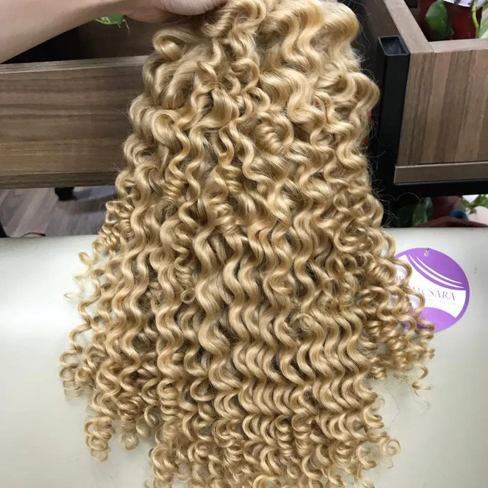 cuticle aligned hair Long Weave Extensions Raw Vendor Virgin Brazilian deep curly Human Hair blond color 22 high quality ODM