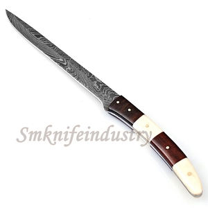 Custom Hand Forged Damascus Fillet Fishing knife With leather Sheath cover (smk1587) - Product Image 4