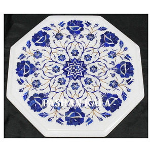 Incrustation — dessus de Table à motif de marbre pur, travail, couleur bleue, pour la salle à manger - Product Image 1